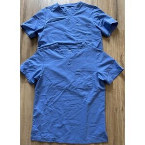 Jaanuu Men's Holmes Blue One Pocket V-Neck Scrub Tops X 2